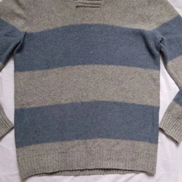 Gap Sweater Striped Lambswool Cowl Neck Gray Blue Preppy Mens Size XL Tall - Picture 5 of 11